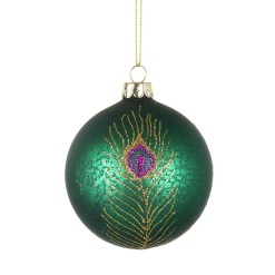 Green Glass Baubles with Gold Decoration